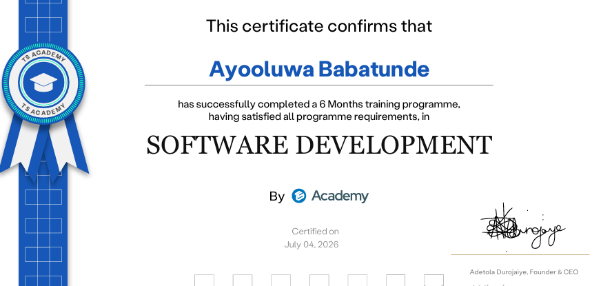 ts academy certificate